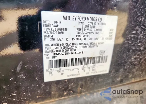 2018 Ford Explorer Xlt z USA, uszkodzony, nr VIN 1FM5K7D84JGA03481